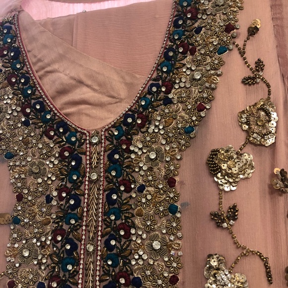 Pakistani (kurta )Chiffon suit 3 piece suit, tea pink - Picture 1 of 11